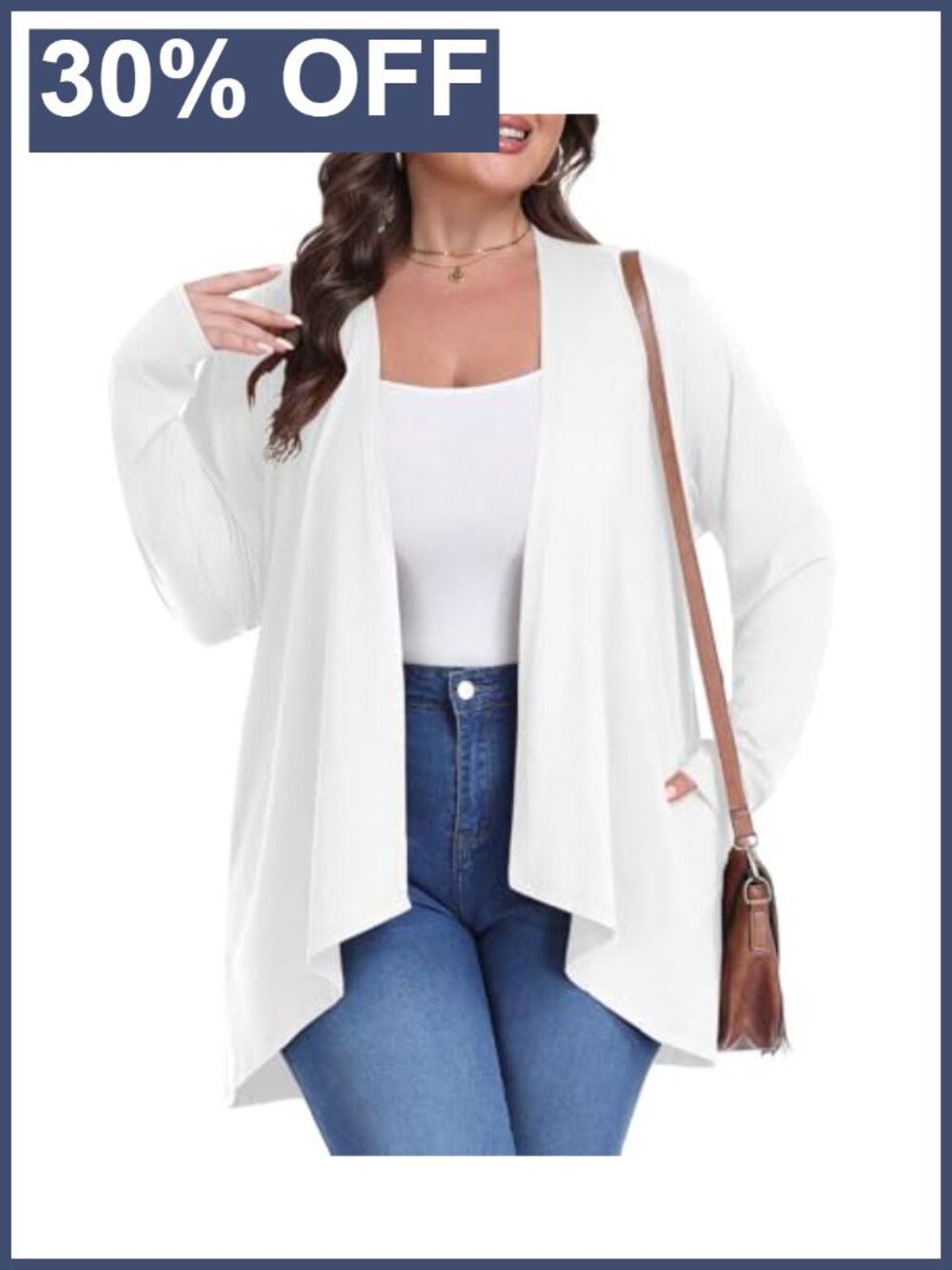 Plus Size Lightweight Draped Open Front Cardigan with Pockets